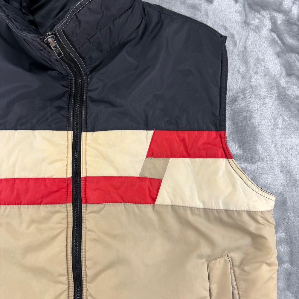 Vintage Shipton Sportswear Puffer Vest Mens Large Colorblock Black Tan Red Zip - Picture 10 of 16
